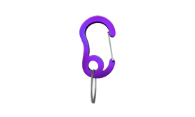 Purple snap hook carabiner with small split ring, durable, 13x22mm, for securing dog tags or accessories to collars.