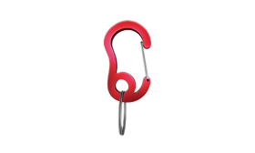 Red snap hook carabiner with small split ring, durable, 13x22mm, for securing dog tags or accessories to collars.