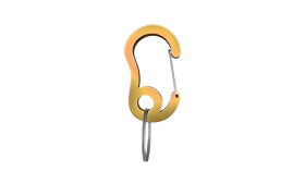 Yellow snap hook carabiner with small split ring, durable, 13x22mm, for securing dog tags or accessories to collars.