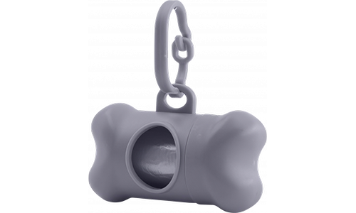 Dog Poop bag Dispenser Grey bone-shaped dog poop bag dispenser, convenient for dog owners. Easily attaches to leashes for quick access to bags.