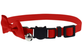 Red cat collar with a stylish bow and breakaway clasp, adjustable and lightweight, with a bell for charm & safety.