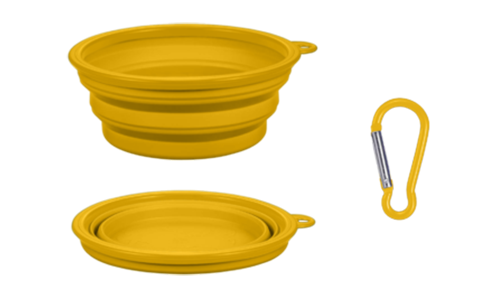 Collapsible Dog Bowl Yellow collapsible dog bowl, 350ml capacity, compact and travel-friendly. Foldable for easy portability and cleaning.