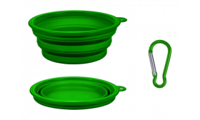 Collapsible Dog Bowl Green collapsible dog bowl, 350ml capacity, compact and travel-friendly. Foldable for easy portability and cleaning.