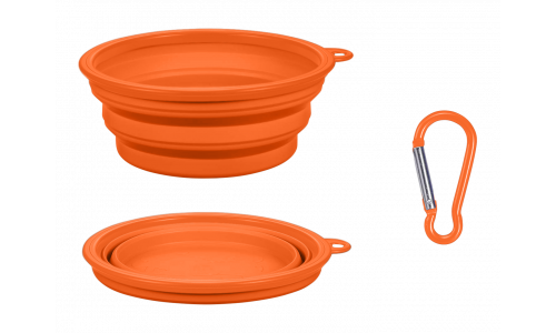 Collapsible Dog Bowl Orange collapsible dog bowl, 350ml capacity, compact and travel-friendly. Foldable for easy portability and cleaning.