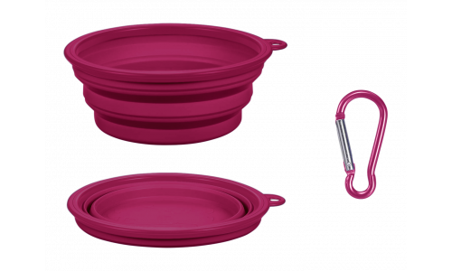 Collapsible Dog Bowl Pink collapsible dog bowl, 350ml capacity, compact and travel-friendly. Foldable for easy portability and cleaning.
