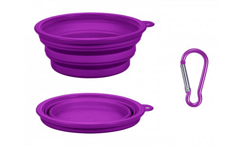 Collapsible Dog Bowl Violet collapsible dog bowl, 350ml capacity, compact and travel-friendly. Foldable for easy portability and cleaning.
