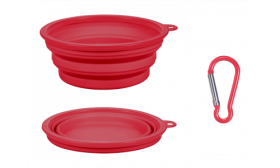 Collapsible Dog Bowl Red collapsible dog bowl, 350ml capacity, compact and travel-friendly. Foldable for easy portability and cleaning.