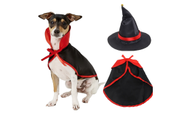 Dog Vampire Costume 2-in-1 set for Halloween Dog vampire costume in black and red, made of satin cloth material, lightweight, durable and adjustable.