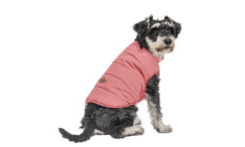 Pink windproof dog winter vest, comfortable fit, designed for warmth and protection in cold weather.