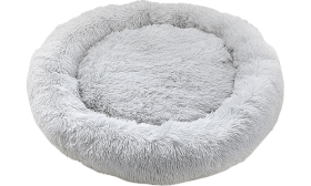 Luxury soft dog bed in a round shape, grey colour, high-quality soft material, durable and easy maintenance.