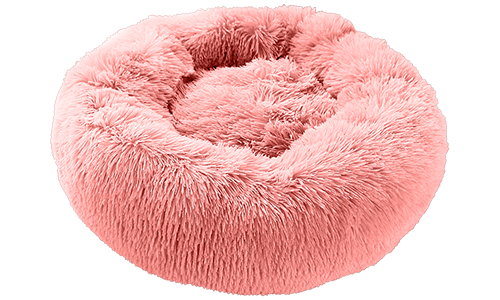 Luxury soft dog bed in a round shape, pink colour, high-quality soft material, for deluxe comfort and elegant design.