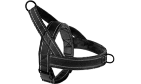 Soft Padded Reflective Dog Harness No Pull Black soft padded reflective dog harness with no-pull design, enhanced visibility with adjustable straps.