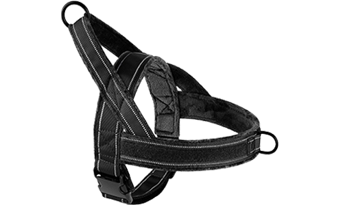 Soft Padded Reflective Dog Harness No Pull Black soft padded reflective dog harness with no-pull design, enhanced visibility with adjustable straps.