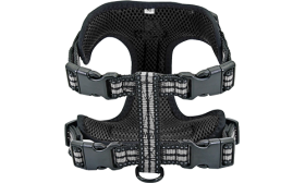 Stylish Breathable Dog Harness Stylish black breathable nylon dog harness with adjustable straps, perfect fit with quick-release buckles, stylish.