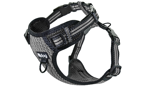Stylish Breathable Dog Harness Stylish black breathable nylon dog harness with adjustable buckle and straps, perfect fit with quick-release buckles.
