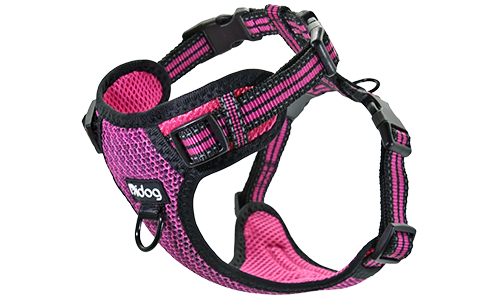 Stylish Breathable Dog Harness Stylish pink breathable nylon dog harness with adjustable buckle and straps, perfect fit with quick-release buckles.
