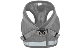 Reflective Dog Harness Vest with Matching Leash Silver reflective dog harness vest with matching leash, for 34cm dog chest, with reflective material for enhanced visibility.