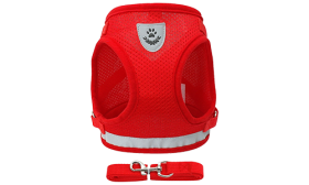 Reflective Dog Harness Vest with Matching Leash Red reflective dog harness vest with matching leash, lightweight, with reflective material for enhanced visibility.