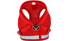 Reflective Dog Harness Vest with Matching Leash Red reflective dog harness vest with matching leash, lightweight, adjustable for comfortable and secure fit.