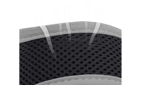 Soft padded adjustable dog muzzle in grey, lightweight nylon material, ultra-strong stap for secure fit.