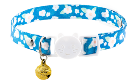 Breakaway Cat Collar Breakaway cat collar with an blue floral design, adjustable and lightweight for comfort, with a white buckle and gold bell.