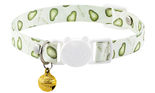 Breakaway Cat Collar Breakaway cat collar with an kiwi design, adjustable and lightweight for comfort, with a white buckle and gold bell.