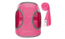 Reflective Cat Harness Vest Pink reflective cat harness vest with a matching leash, adjustable and lighweight, 140cm leash, versatile and practical.