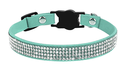 Luxury Breakaway Cat Collar with Crystals Luxury turquoise breakaway cat collar with crystals, and lightweight for comfort, cat-shaped buckle and a silver bell.