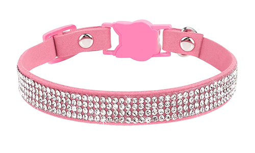 Luxury Breakaway Cat Collar with Crystals Luxury pink breakaway cat collar with crystals, adjustable and lightweight for comfort, cat-shaped buckle and a bell.