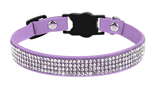 Luxury Breakaway Cat Collar with Crystals Luxury purple breakaway cat collar with crystals, and lightweight for comfort, cat-shaped buckle and a purple bell.