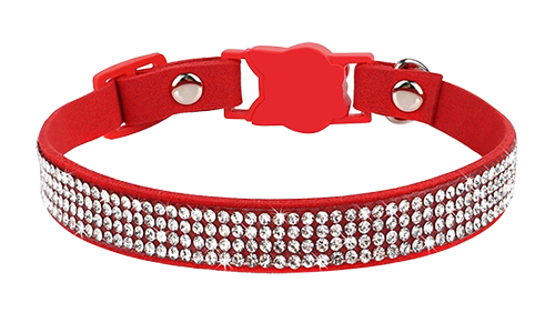 Luxury Breakaway Cat Collar with Crystals Luxury red breakaway cat collar with crystals, adjustable and lightweight for comfort, cat-shaped buckle and a bell.