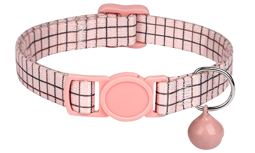 Bohemian Style Breakaway Cat Collar Pink checkered breakaway cat collar, adjustable and lightweight, matching pink buckle and bell.