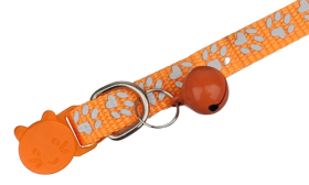 Paw-pattern Breakaway Cat Collar Orange paw-patterned breakaway cat collar, adjustable and lightweight for comfort, reflective feature with matching bell.
