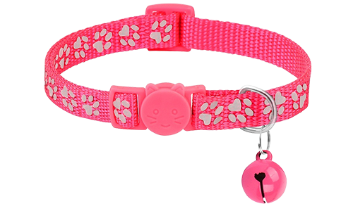 Paw-pattern Breakaway Cat Collar Pink paw-patterned breakaway cat collar, adjustable and lightweight for comfort, safety buckle with matching bell.