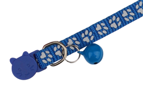 Paw-pattern Breakaway Cat Collar Blue paw-patterned breakaway cat collar, adjustable and lightweight for comfort, reflective feature with matching bell.