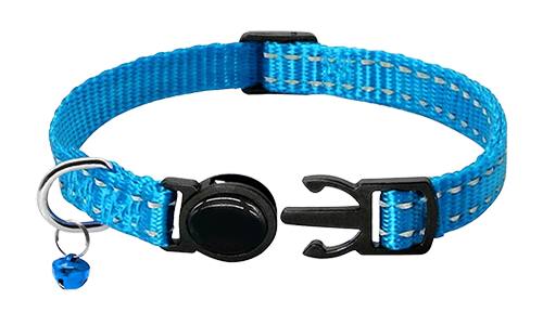 Reflective Breakaway Cat Collar Reflective blue breakaway cat collar, adjustable 21-34cm length and 1cm wide, reflective and lightweight nylon material.