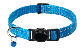 Reflective Breakaway Cat Collar Reflective blue breakaway cat collar, adjustable and lightweight for comfort, secure breakaway buckle and a bell.