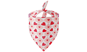 Printed heart dog bandana for dogs with pink and white checkered design with red heart patterns perfect for Valentine's Day.