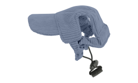 Corgi wearing a breathable blue ribbed dog sports hat, lightweight, high-quality, cool and fashionable look.