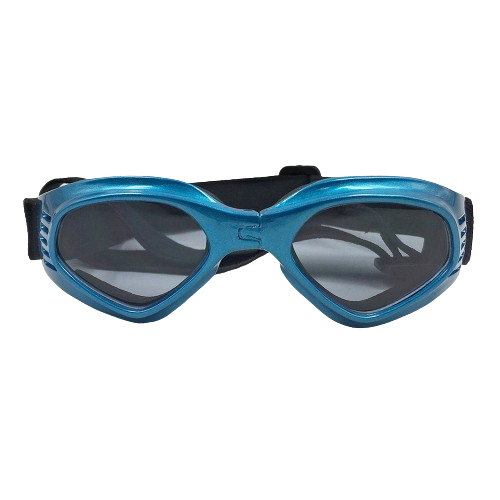 Stylish Dog Sunglasses with UV-Protection Blue dog sunglasses with UV-protection, dark tinted lenses for eye safety and a stylish look. For outdoor adventures.