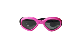 Stylish Dog Sunglasses with UV-Protection Pink dog sunglasses with UV-protection, dark tinted lenses for eye safety and a stylish look. For outdoor adventures.