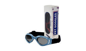 Blue dog sunglasses with UV-protection, dark tinted lenses for eye safety and a stylish look. Foldable and portable.