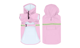 Shiba Inu in a waterproof pink raincoat with reflective strips, easy on and off straps, adjustable.