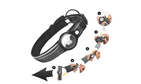 Reflective Airtag Dog Collar Black reflective dog collar with Airtag holder, adjustable, lightweight nylon, comfortable and sturdy materials.