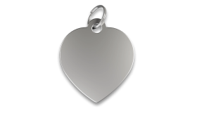 Silver heart shaped dog tag with smooth finish, with a silver ring, customisable with engraved dog name.