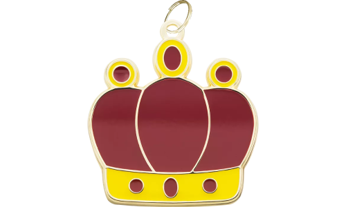Crown-shaped dog tag with gold and red details, representing royalty and elegance, for adding a regal touch to dog ID tags.