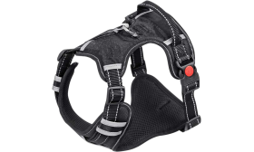 Dog Harness No Pull No pull dog harness with reinforced stitching, small size, padded lining, and adjustable straps for comfortable fit.