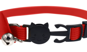 Red cat collar with a stylish bow and breakaway clasp, safety feature, with a bell for charm & safety.