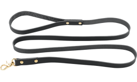 High-end black genuine leather dog leash, 120 cm in length and durable, gold sturdy clip for easy attachment.