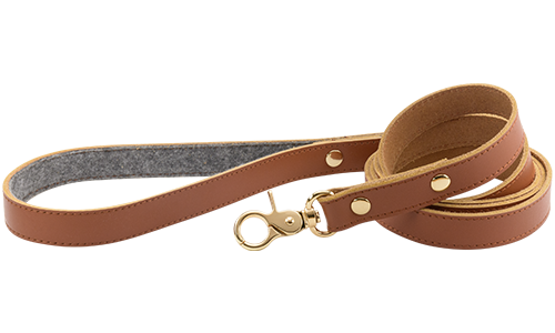 High-end brown genuine leather dog leash, 120 cm in length and durable, gold metal clasp and studs for a luxurious look.
